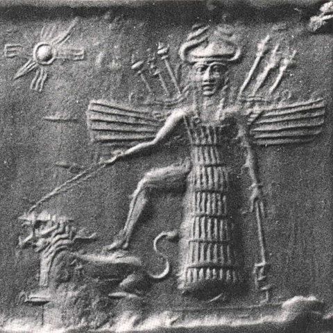 Inanna as depicted by an ancient Mesopotamian scroll seal