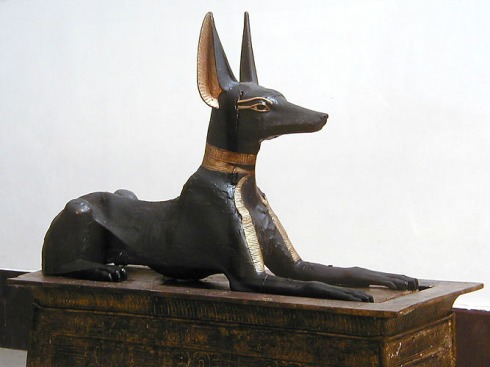Anubis in his recumbent form lying atop a coffin: from the the tomb of Tutanhkamun (ca. 1323 BC)