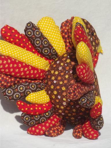 Thanksgiving Turkey Stuffed Soft Sculpture In Vintage Calico Prints Picture from Laurel Leaf Farm