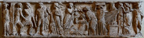 Sarcophagus with scenes of Protesilaus and Laodamia (Roman, second century AD, marble)
