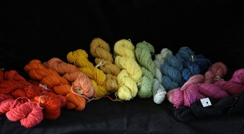 A rainbow of wools dyed with natural dyes