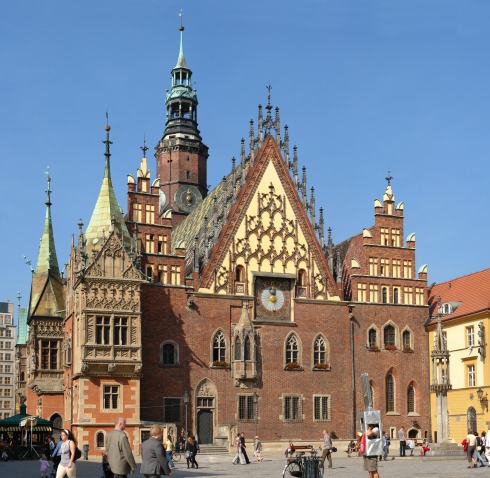 Historic City Hall built in a typical 14th century Brick Gothic (Wrocław, Poland)
